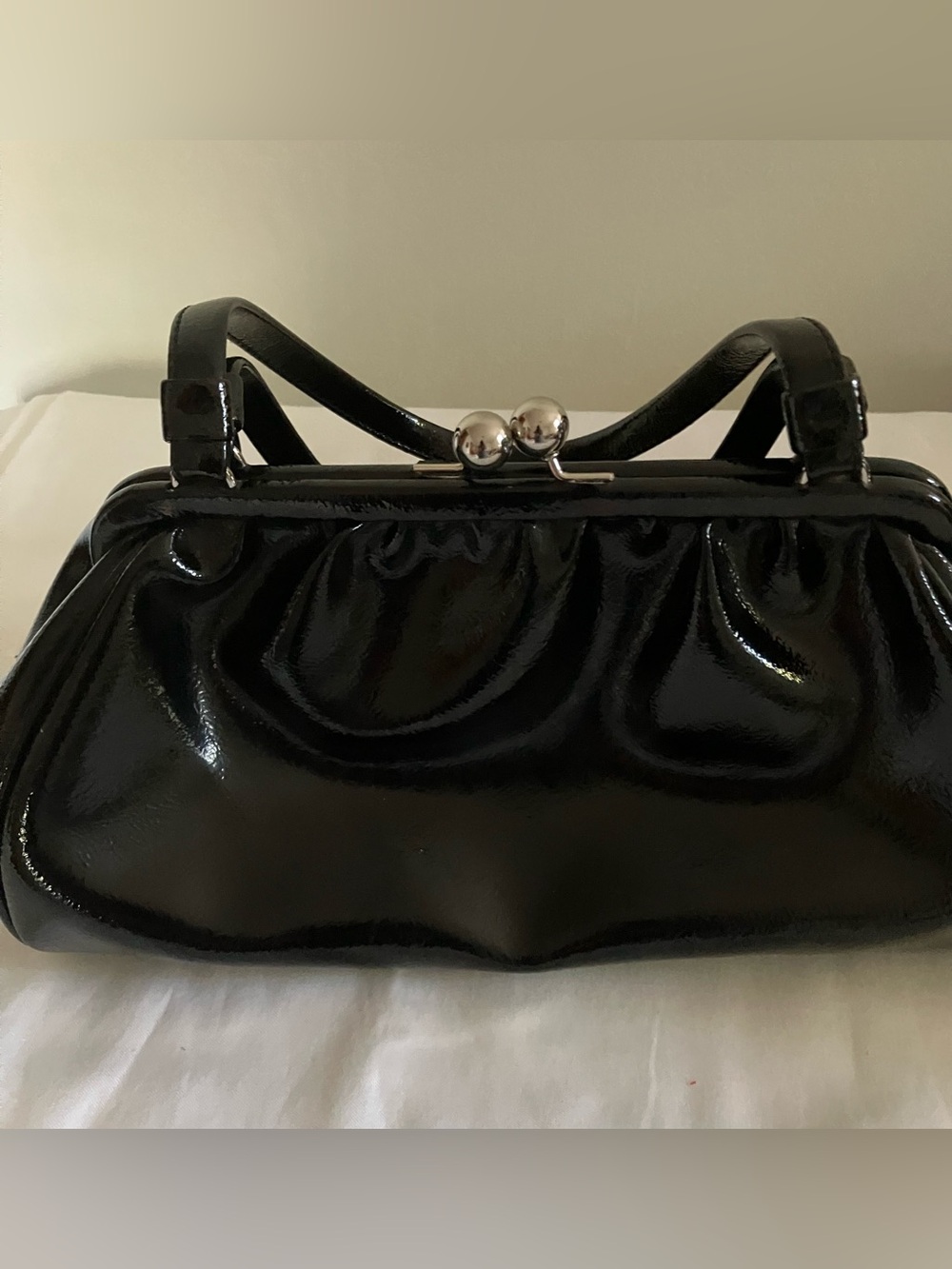 LOFT Black Patent Kiss-Lock Frame Clutch
